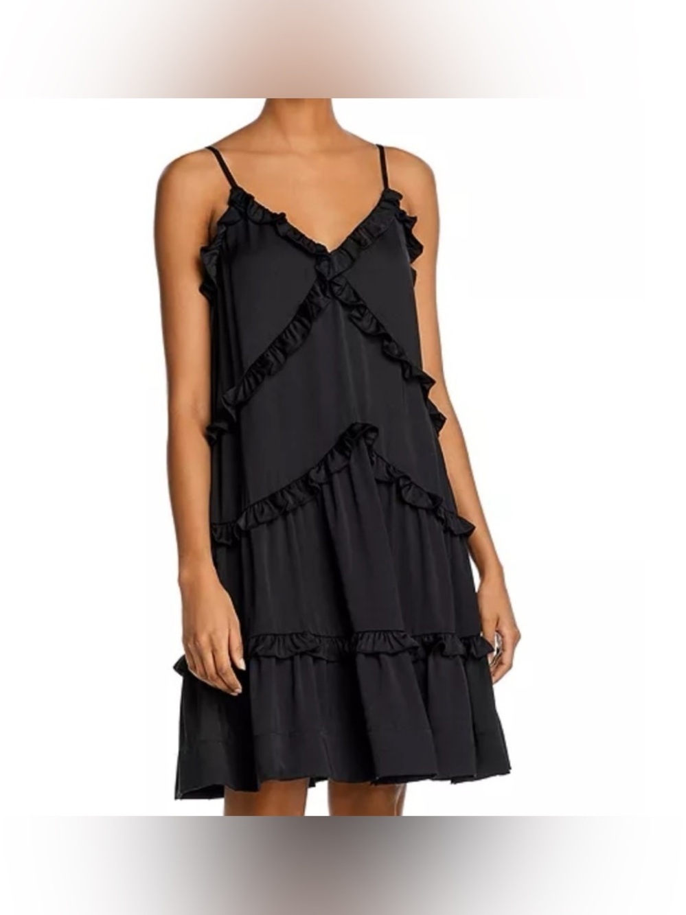 Rebecca Minkoff Large Black Sleeveless Sasha Ruffle Dress Sundress size XS NWT